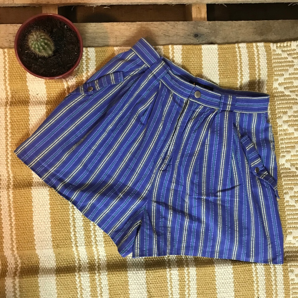 vintage striped high waisted cotton shorts - Picture 4 of 6